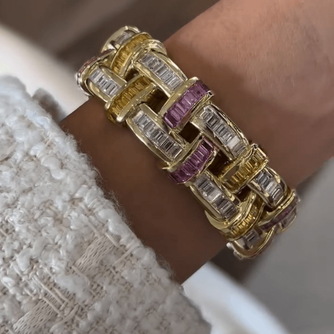 Art Deco 26.3ctw Emerald Cut Pink & Yellow Gemstone Bracelet-JEWELBUYS