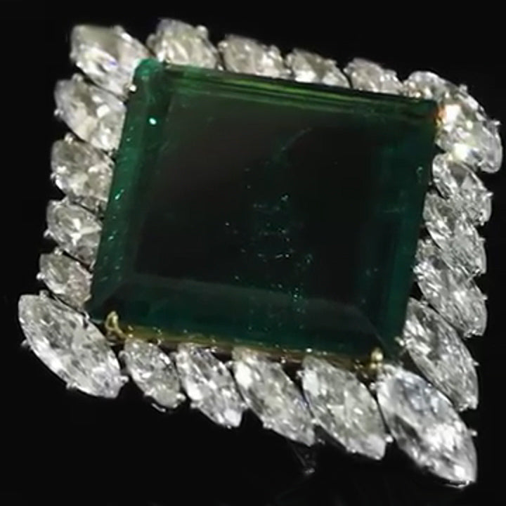 24.3Ctw Square Emerald and Sapphire Brooch-JEWELBUYS