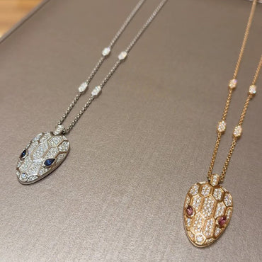 Ruby Double-Eyed Snake Head Pendant Necklace-JEWELBUYS