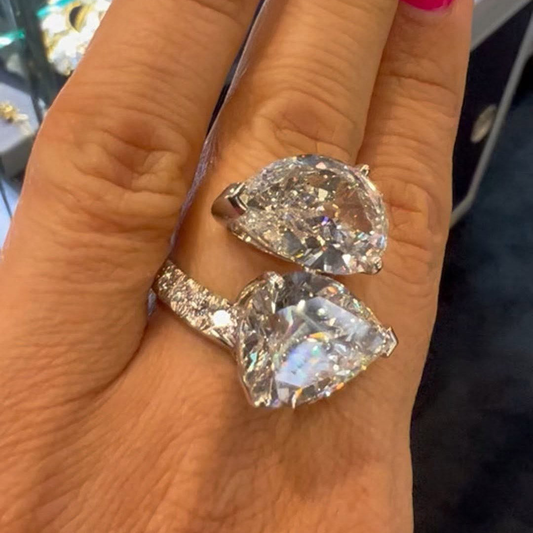8.11Ctw Double pear-shaped sapphire bypass ring-JEWELBUYS