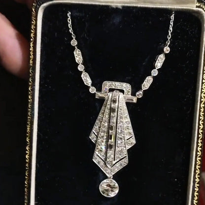 3.0Ctw Rectangular and Round Sapphire Exquisite Vintage Style Pendant Necklace-JEWELBUYS