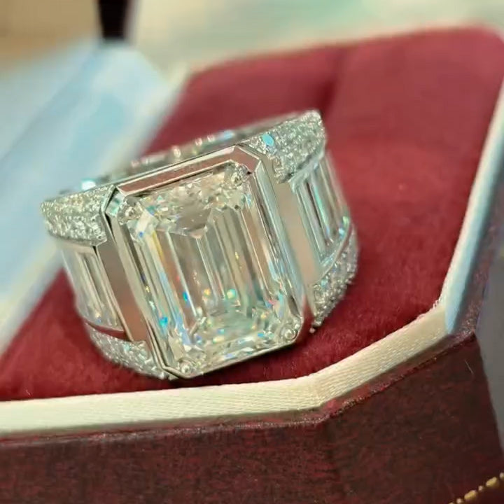 10Ctw Emerald-Cut Luxury Sapphire Wide Ring for Men-JEWELBUYS