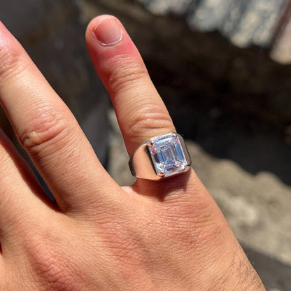 6.5Ct Emerald-Cut Classic Men's Sapphire Heavyweight Ring-JEWELBUYS