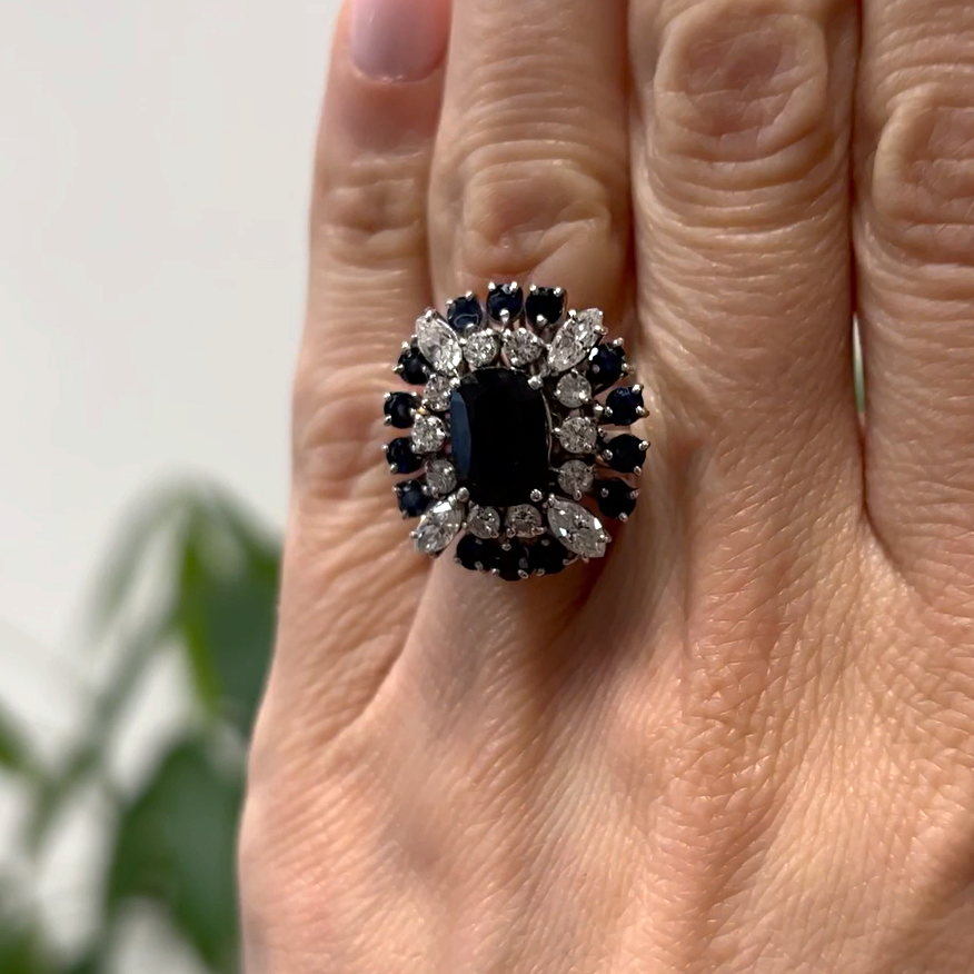 3ct Cushion Cut Black diamond Cocktail Ring - JEWELBUYS