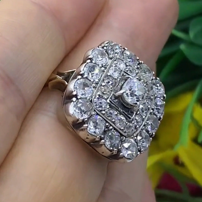 3.01ctw Old Mine Cut White Sapphire Square Halo Ring-JEWELBUYS