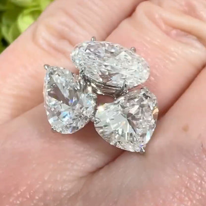 Brilliant 9ct Pear Heart & Oval Cut White Sapphire Women's Engagement Ring in Silver-JEWELBUYS
