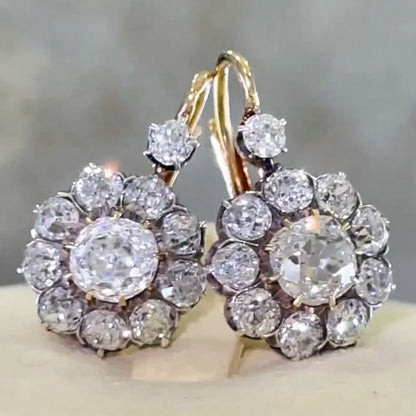 3.98ctw Rose Cut White Sapphire Antique Earrings - JEWELBUYS