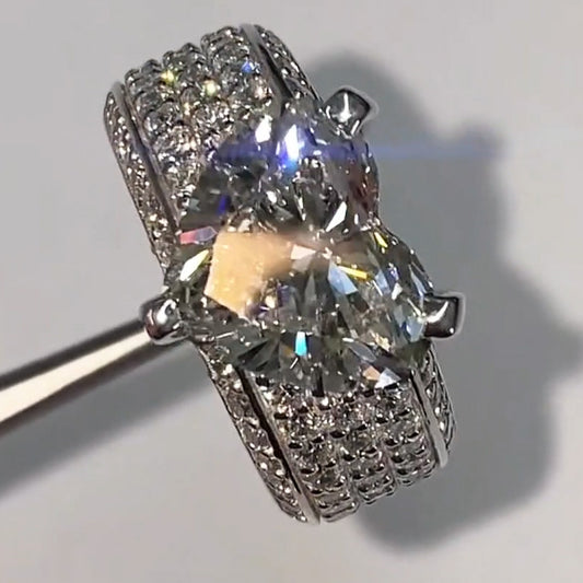 7.5ct Heart Shaped Center and Round Cut Wide Set White Sapphire Men’s Ring in Silver-JEWELBUYS