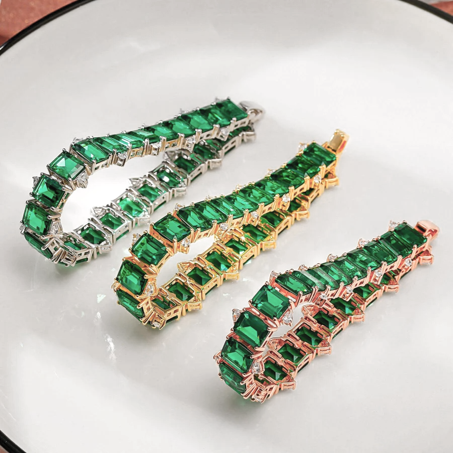 Personalized 25ctw Emerald Cut Emerald Women's Bracelet-JEWELBUYS