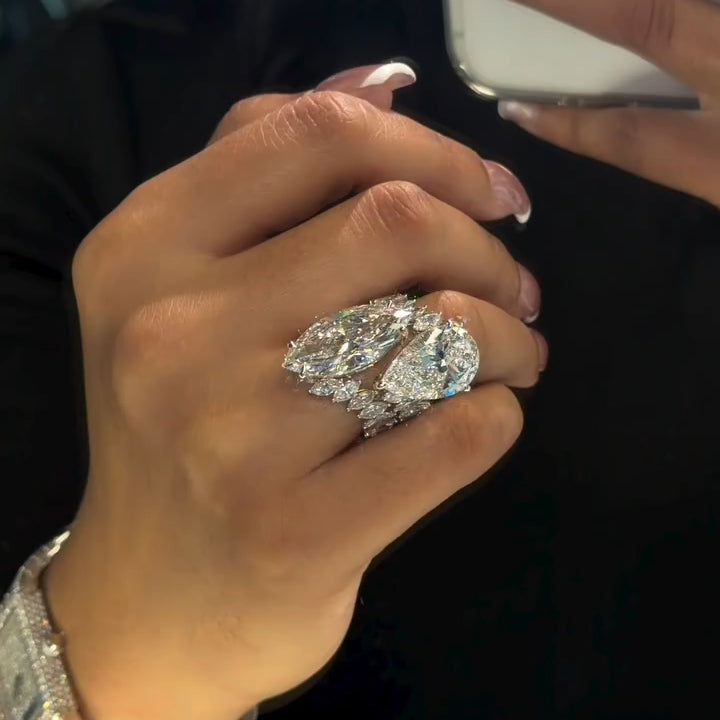 13.5 ctw Pear and Marquise-Cut Dual-Sapphire Engagement Ring