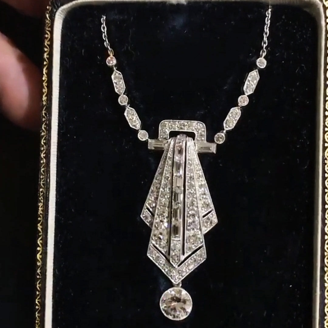 3.0Ctw Rectangular and Round Sapphire Exquisite Vintage Style Pendant Necklace-JEWELBUYS