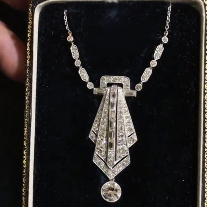 3.0Ctw Rectangular and Round Sapphire Exquisite Vintage Style Pendant Necklace-JEWELBUYS