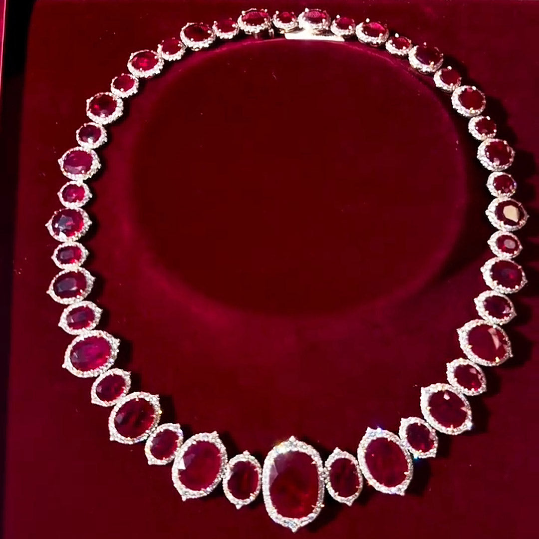 120ctw Oval Cut Deep Red Ruby Necklace and Bracelet-JEWELBUYS