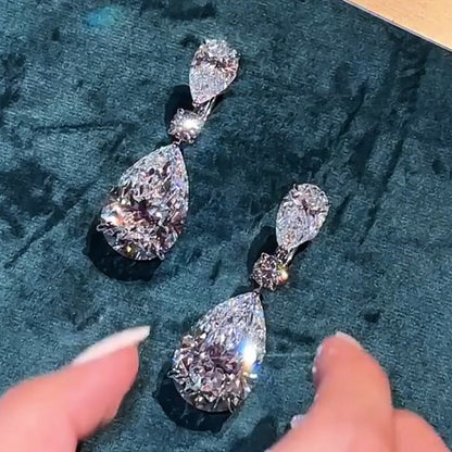 5.0ctw Three Stone Pear Shape Sapphire Drop Earrings-JEWELBUYS