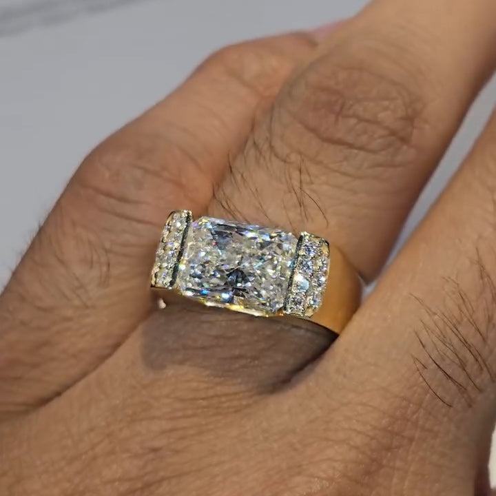 4.26ctw Radiant-Cut Men's Sapphire Engagement Ring-JEWELBUYS