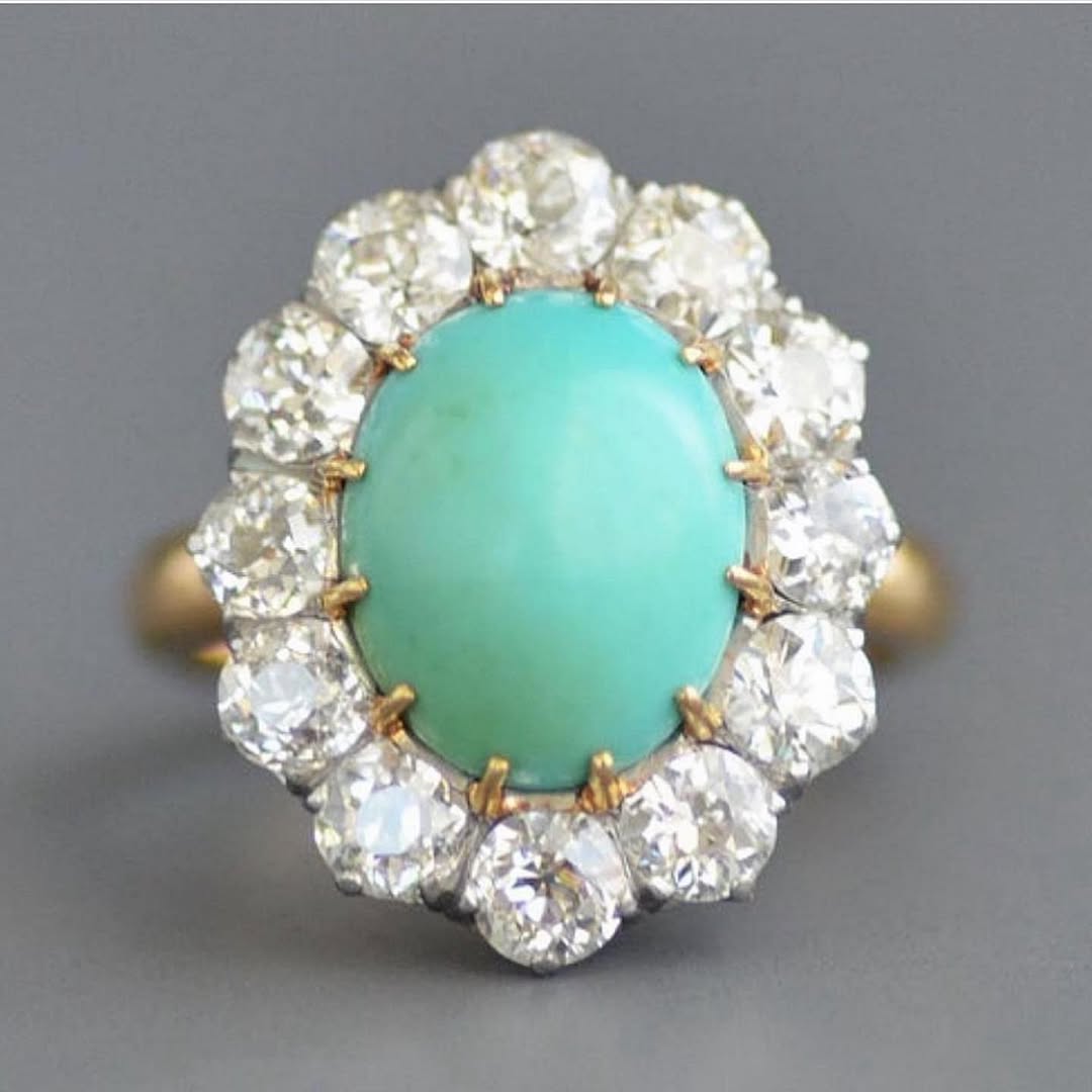 5Ctw Oval Turquoise and Sapphire Ring-JEWELBUYS