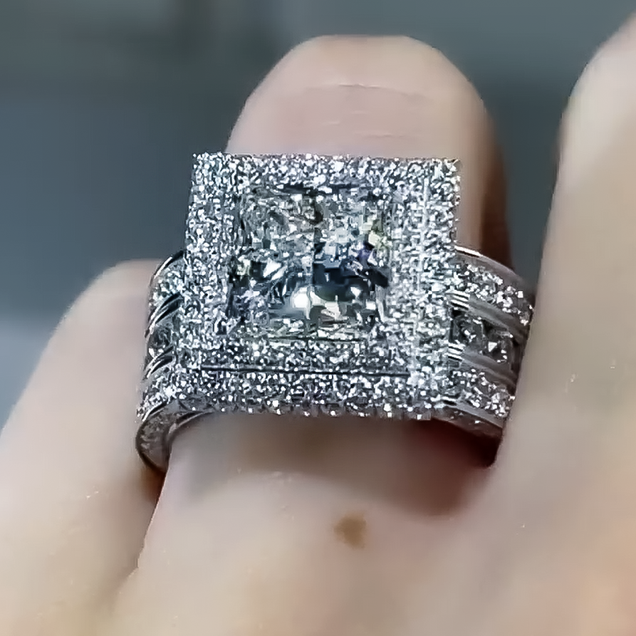 Gorgeous 8 ctw Square Cut White Gemstone Engagement Ring for Men and Women -JEWELBUYS