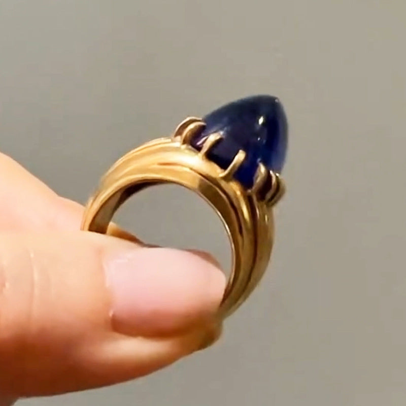 15Ct Oval Cabochon Blue Sapphire Ring-JEWELBUYS