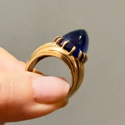 15Ct Oval Cabochon Blue Sapphire Ring-JEWELBUYS