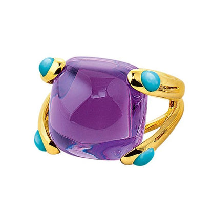 10Ctw Cabochon purple sapphire and turquoise candy ring-JEWELBUYS