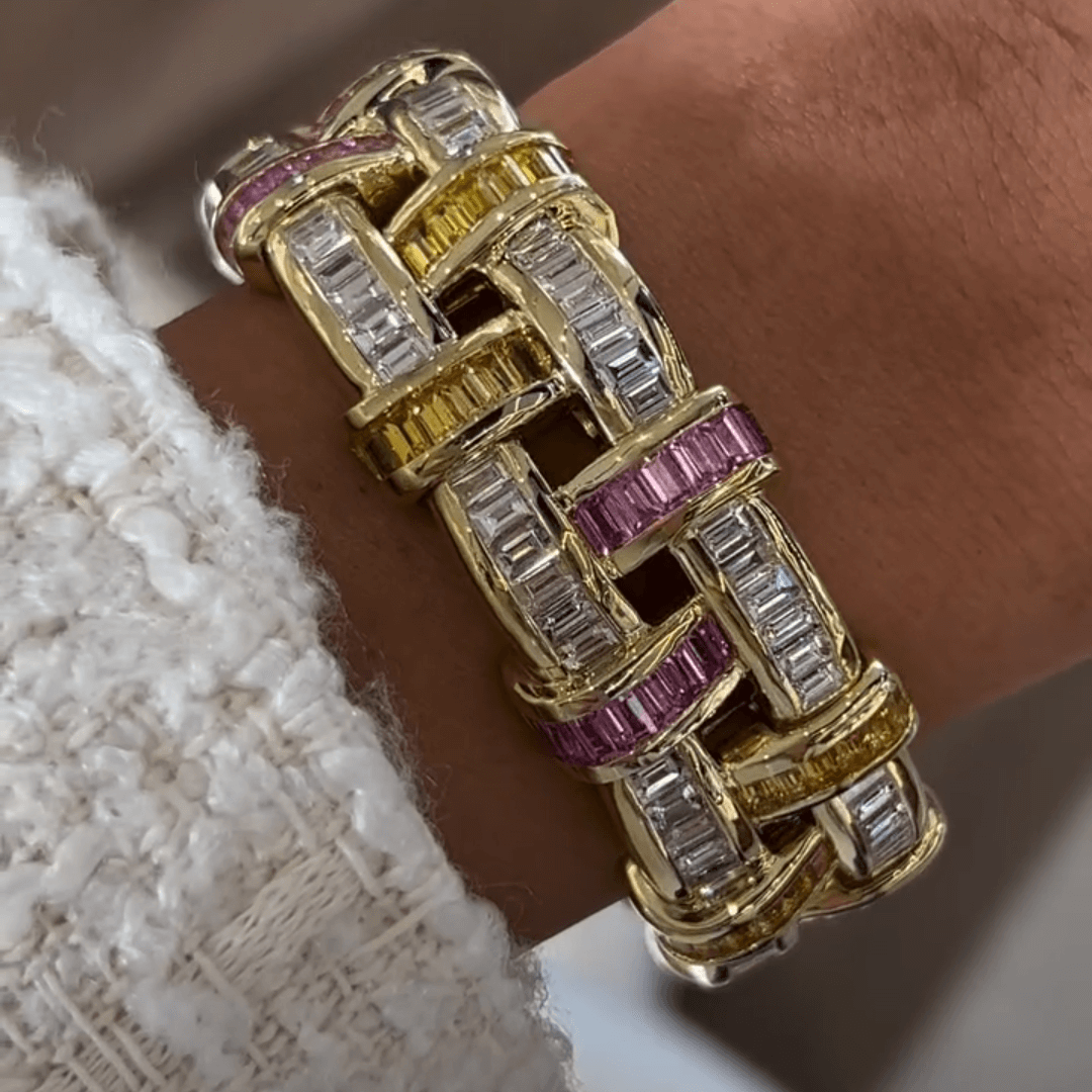 Art Deco 26.3ctw Emerald Cut Pink & Yellow Gemstone Bracelet-JEWELBUYS