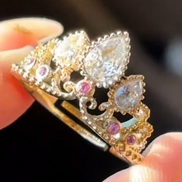 2.0ctw pear cut white and pink sapphire crown ring-JEWELBUYS