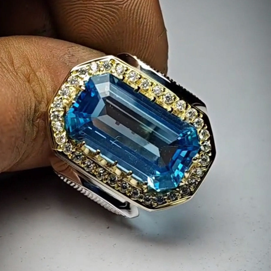 11ct Octagon Cut Aquamarine S925 Sterling Silver Ring-JEWELBUYS