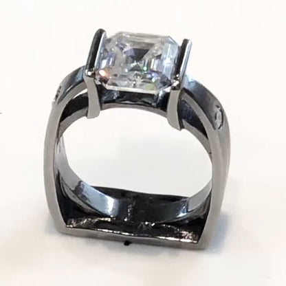 4.0ct Asscher Cut Modern Style White Sapphire Black Gold Engagement Ring-JEWELBUYS