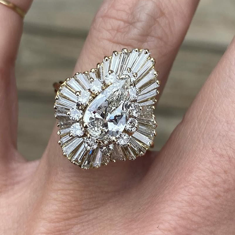 4.0ctw Pear Cut White Sapphire Ballet Style Engagement Ring-JEWELBUYS