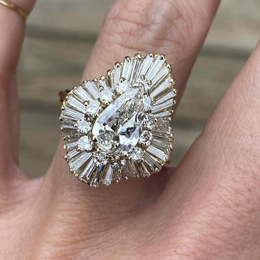 4.0ctw Pear Cut White Sapphire Ballet Style Engagement Ring-JEWELBUYS