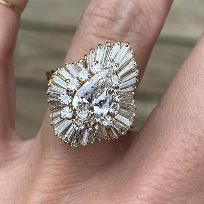 4.0ctw Pear Cut White Sapphire Ballet Style Engagement Ring-JEWELBUYS
