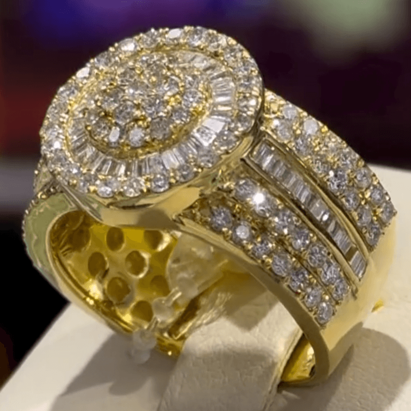 3.75ct Round & Baguette Cut White Sapphire Engagement Ring-JEWELBUYS