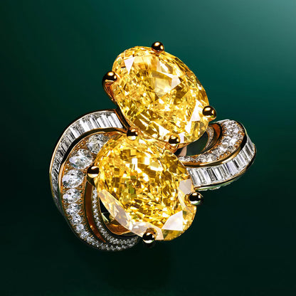 Oval-shaped spiral ring and earrings with vibrant yellow gemstones-JEWELBUYS