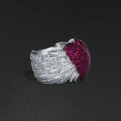 5.8ct Ruby Sapphire Round Cut Angel Wings Heart Ring-JEWELBUYS