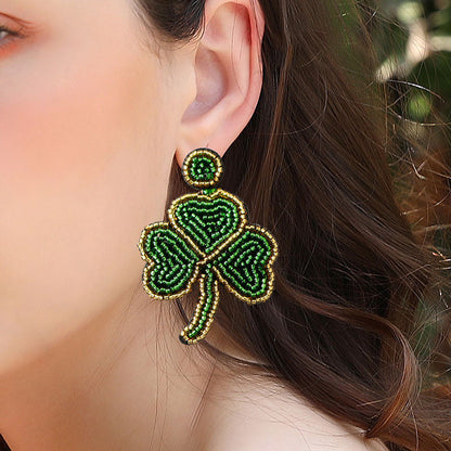 Green Small Fresh Shamrock Rice Bead Earrings - JEWELBUYS