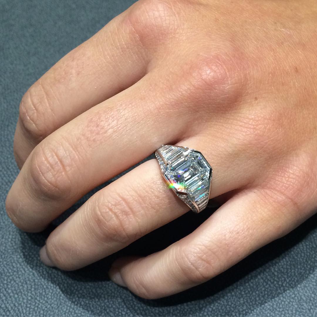 5.0Ctw Emerald Step-Cut Sapphire Engagement Ring-JEWELBUYS