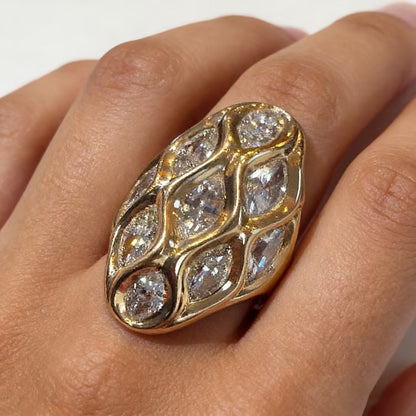 3.0Ctw marquise-cut sapphire oval dome ring- JEWELBUYS