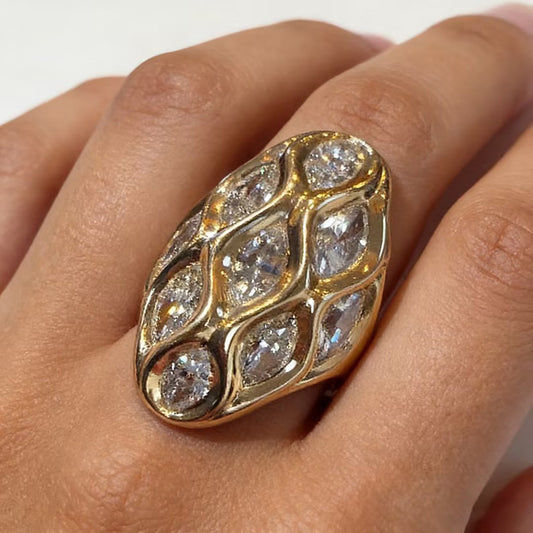 3.0Ctw marquise-cut sapphire oval dome ring- JEWELBUYS