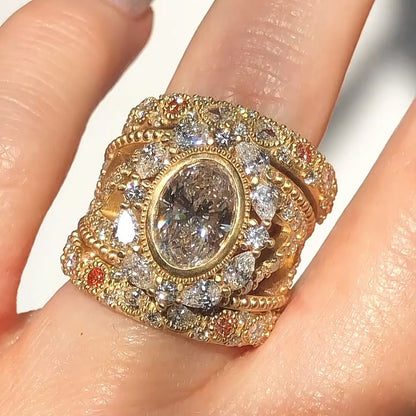 3.6Ctw Oval Cut White Sapphire and Pink Morganite Art Engagement Ring-JEWELBUYS