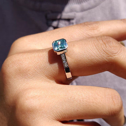 1.5Ct Cushion Cut Cyan Lab Sapphire Engagement Ring-JEWELBUYS