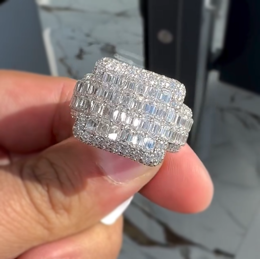 Gorgeous 10 ctw Baguette & Round Cut White Gemstone Pavé Ring for Men and Women -JEWELBUYS