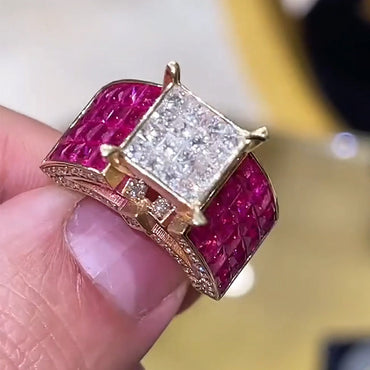 4.0Ctw Princess Square Cut Ruby and White Sapphire Personalized Ring-JEWELBUYS