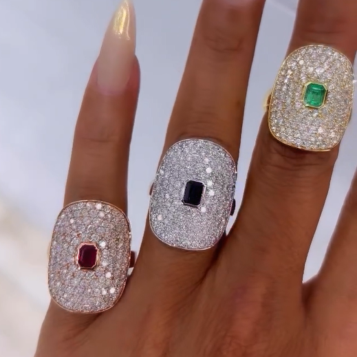 Stylish 3 ctw Octagonal Cut Ruby & Sapphire & Emerald Ring -JEWELBUYS