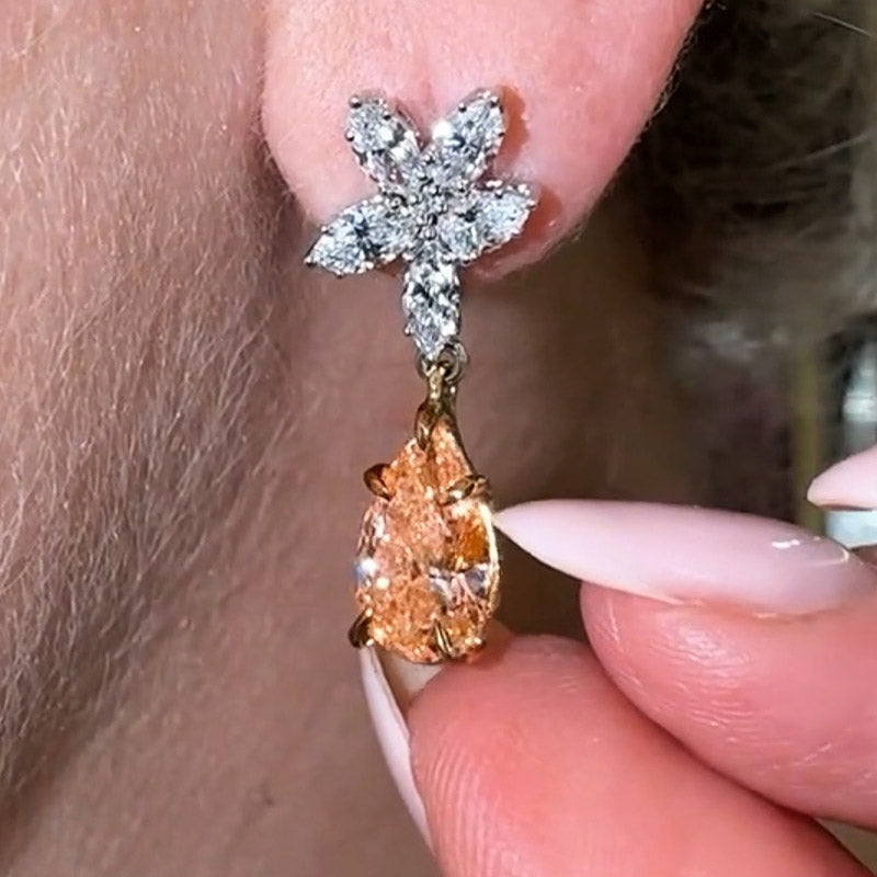 6ct Pear and Marquise Cut White and Pink Diamond Drop Earrings - JEWELBUYS