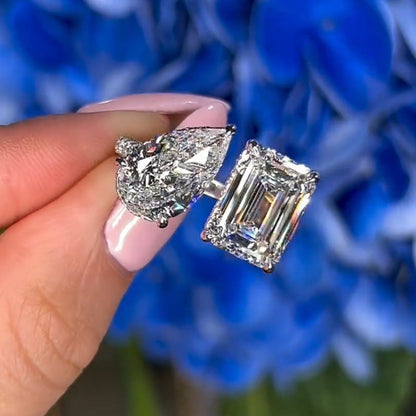 8ctw Pear & Emerald Cut White Sapphire Two Stones Engagement Ring-JEWELBUYS