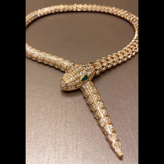 Emerald Eye Tubular Snake Sapphire Necklace-JEWELBUYS