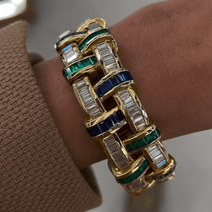 Art Deco 26.3ctw Emerald Cut Multicolor Gemstone Bracelet-JEWELBUYS