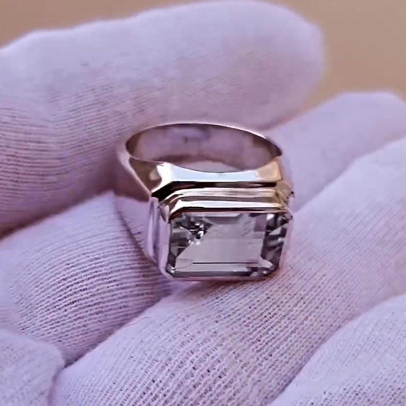 7ctw Emerald Cut Bezel Set Simple Ring -JEWELBUYS