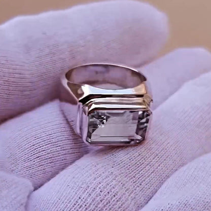 7ctw Emerald Cut Bezel Set Simple Ring -JEWELBUYS