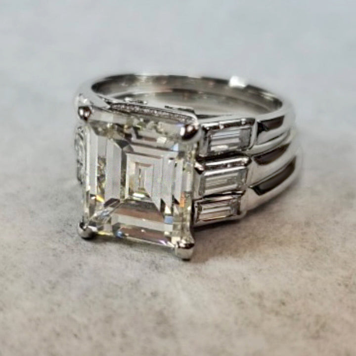 5.25Ctw Square Asherler-cut three-band sapphire engagement ring-JEWELBUYS